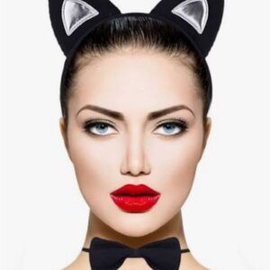 Black Cat Costume with Ears Bowtie and Tail OSFM Unisex